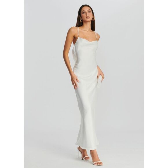 Retrofete Dresses & Skirts - NWT Retrofete Cowl Neck Open Back Pearl Strap Electra Maxi Dress White Medium $5